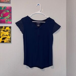 Van Heusen Dark Blue Blouse with Lace Sleeves